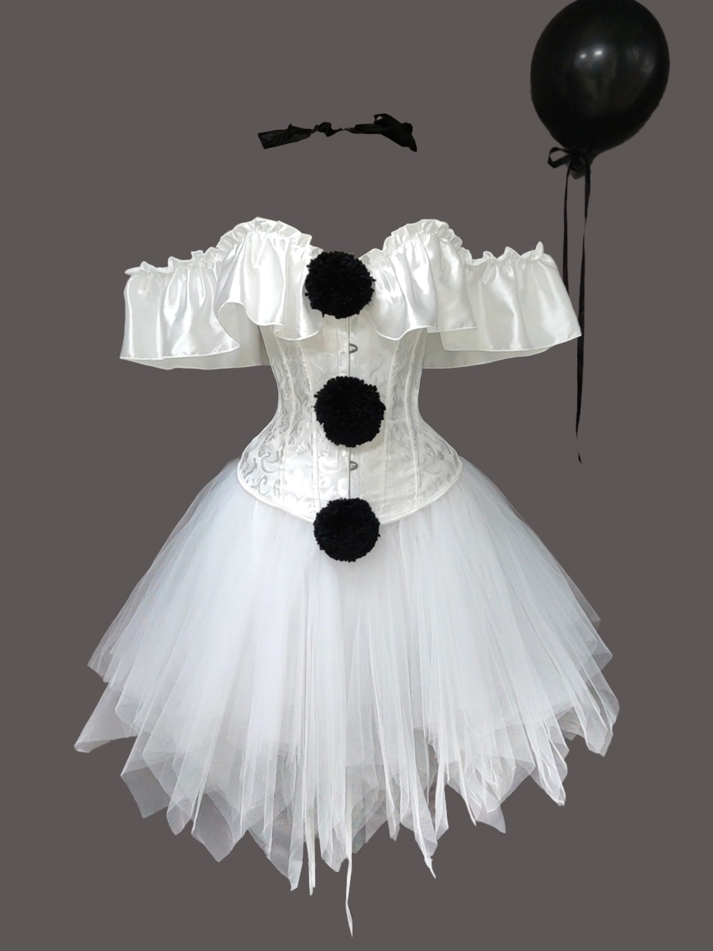 Halloween Clown L Return Of The Soul Dress Up Set, PIERROT CLOWN Dress Up Set, Bodycon Slim Fit Bodysuit And TUTU Skirt Set