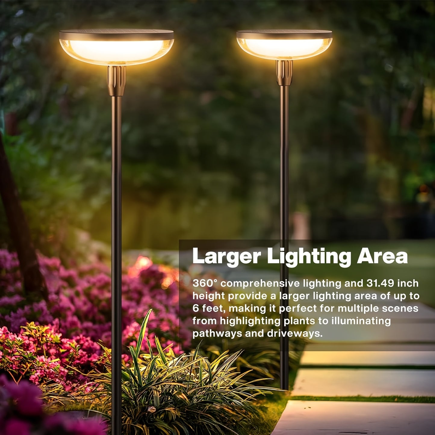 6 Pack 40LM Bright Solar Garden Lights - Tall 31" Waterproof Pathway Lights with Auto On/Off for Yard Outside Patio Path Lawn - Up to 14 Hours Long-Lasting Illumination and Easy Installation