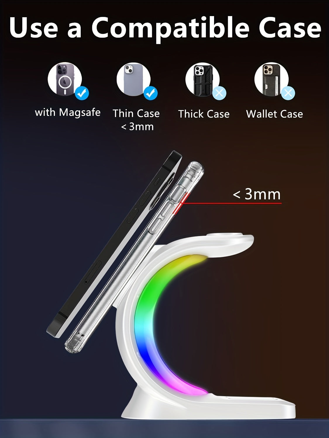 3 In 1 Wireless Charging Station, [6-Color RGB Light] 15W Fast Magnetic Wireless Charger Stand For Multiple Devices Apple, For IPhone 15 14 13 12 Pro Max/Plus/Pro, For IWatch 2 To 9