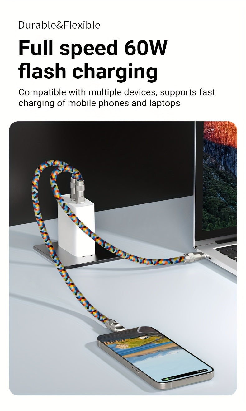 2-in-1 Universal Polyamide Phone Lanyard with PD 60W Fast Charging USB-C Cable, Crossbody Neck Strap Compatible with iPhone 15 Series, Huawei, Xiaomi, OPPO