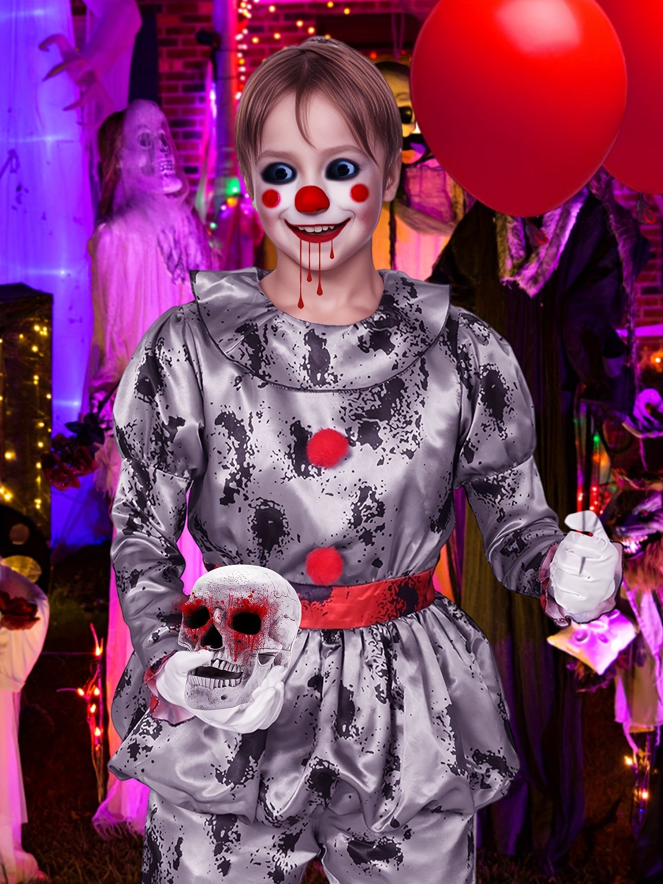 Kids' Halloween Clown Costume -, Polyester, Machine Washable - Perfect for Parties & Performances