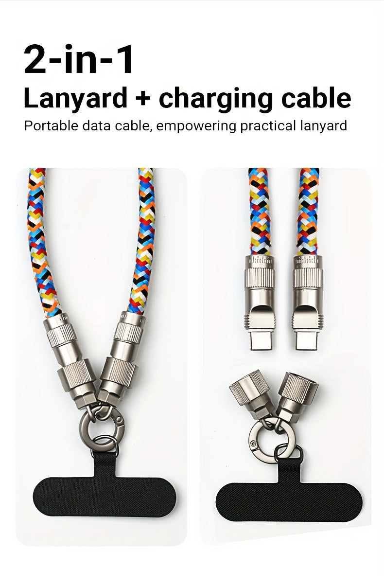 2-in-1 Universal Polyamide Phone Lanyard with PD 60W Fast Charging USB-C Cable, Crossbody Neck Strap Compatible with iPhone 15 Series, Huawei, Xiaomi, OPPO