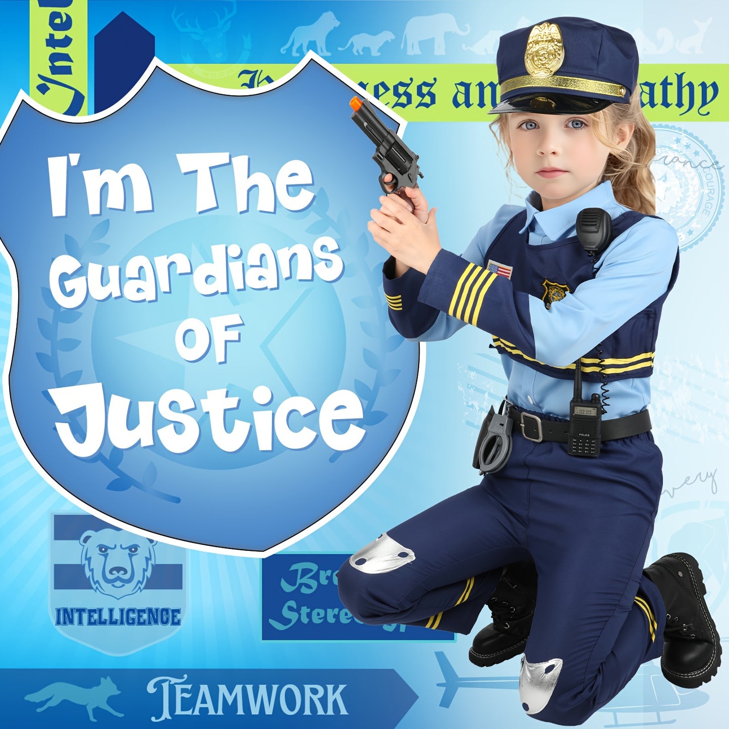 GINMIC Police Costume For Girls 3-12, Cute Police Officer Costume For Kids Cop Police Costume Kids Halloween Costumes For Girls Role Play Costume Set