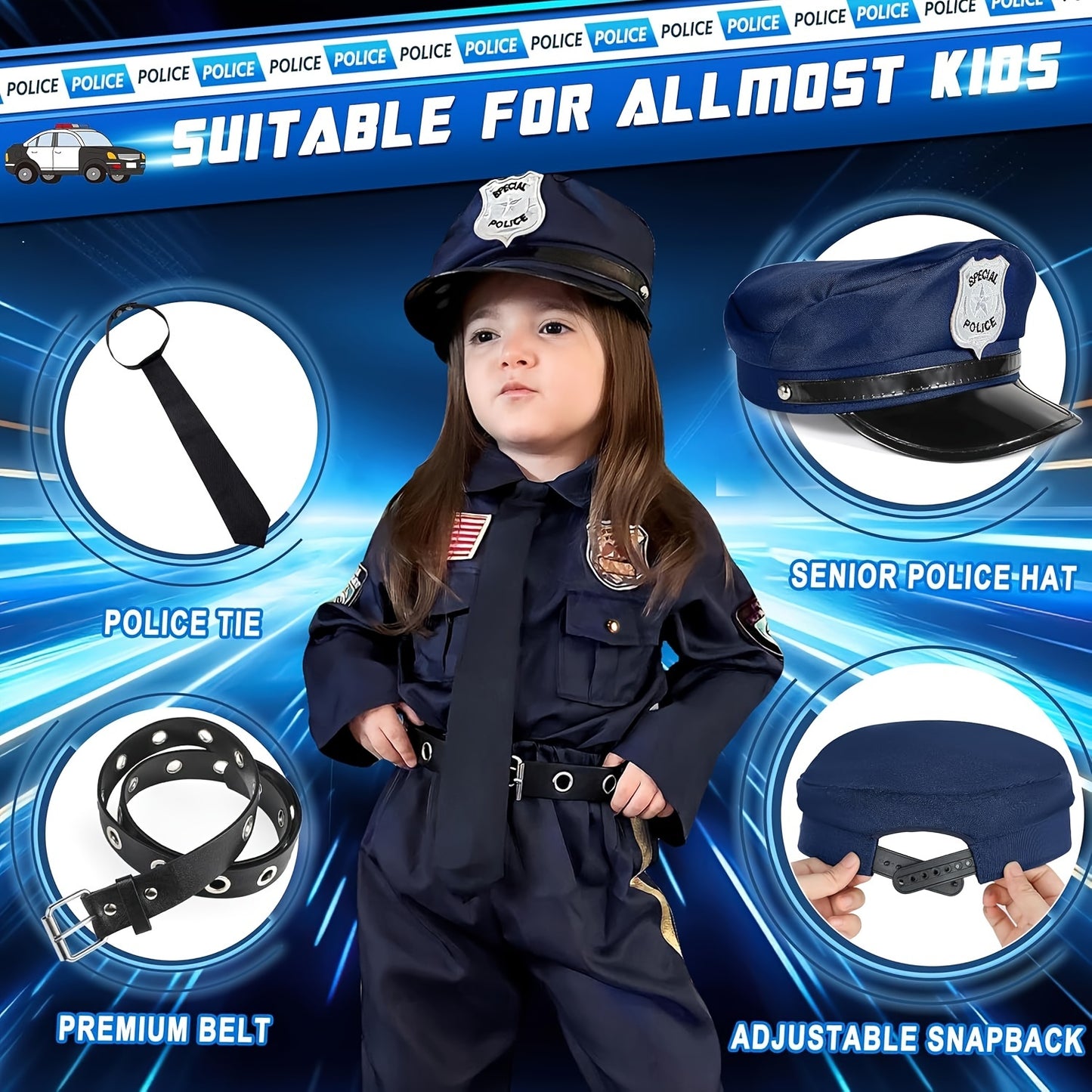 Police Officer Costume For Kids - Police Uniform For Kids, Kids Halloween Costumes For Boys Girls, Toddler Dress Up, Cop Costume Role Play Kit For Halloween Career Day