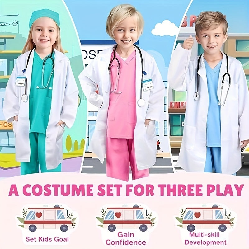 GINMIC Doctor Costume For Kids Doctor Lab Coat For Kids Real Stethoscope, Girls And Boys Halloween Costumes For Kids Age 3-12.