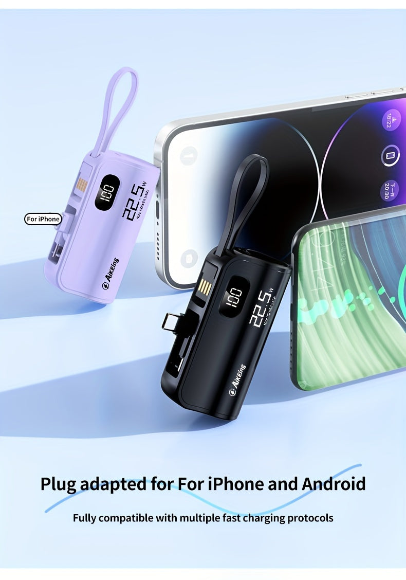 Aikeing Capsule Mini Mobile Power Portable Fast Charging 5800mAh Wireless Phone Holder Charger With Type-C And Applicable Iphone Dual Interface, Compatible With All Mobile Phones, Can Be Used For Air Travel