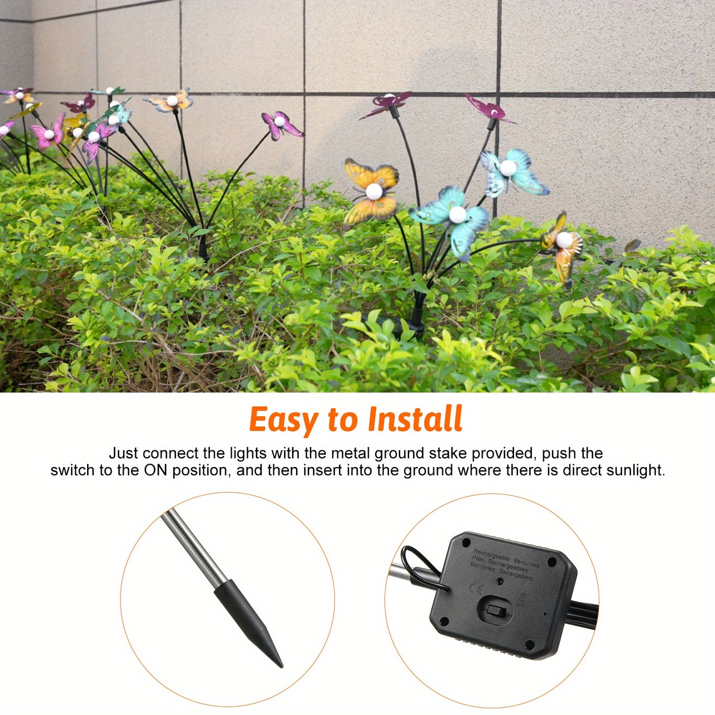 Neoglint Solar Garden Lights Decorative Butterfly Swaying Lawn Lamp Outdoor Landscape Pathway Light IP65 Waterproof Solar Lights for Yard Patio Pathway Lawn