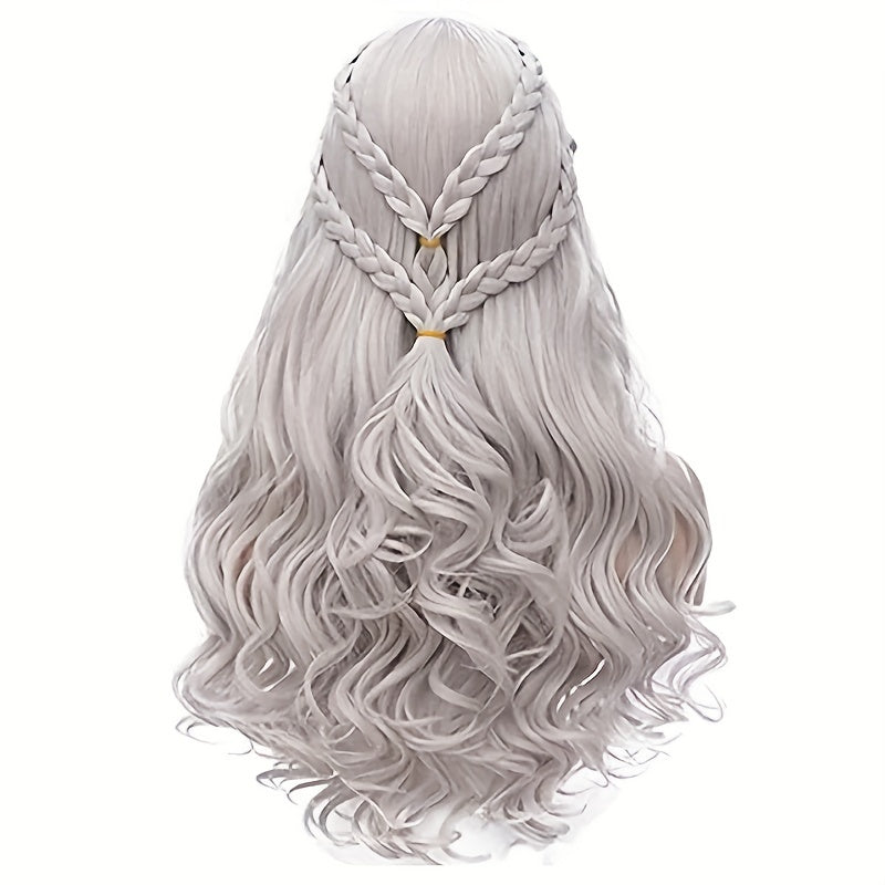 Synthetic Hair Wigs Silvery Long Braided Costume Cosplay Queen Wig For Halloween Party