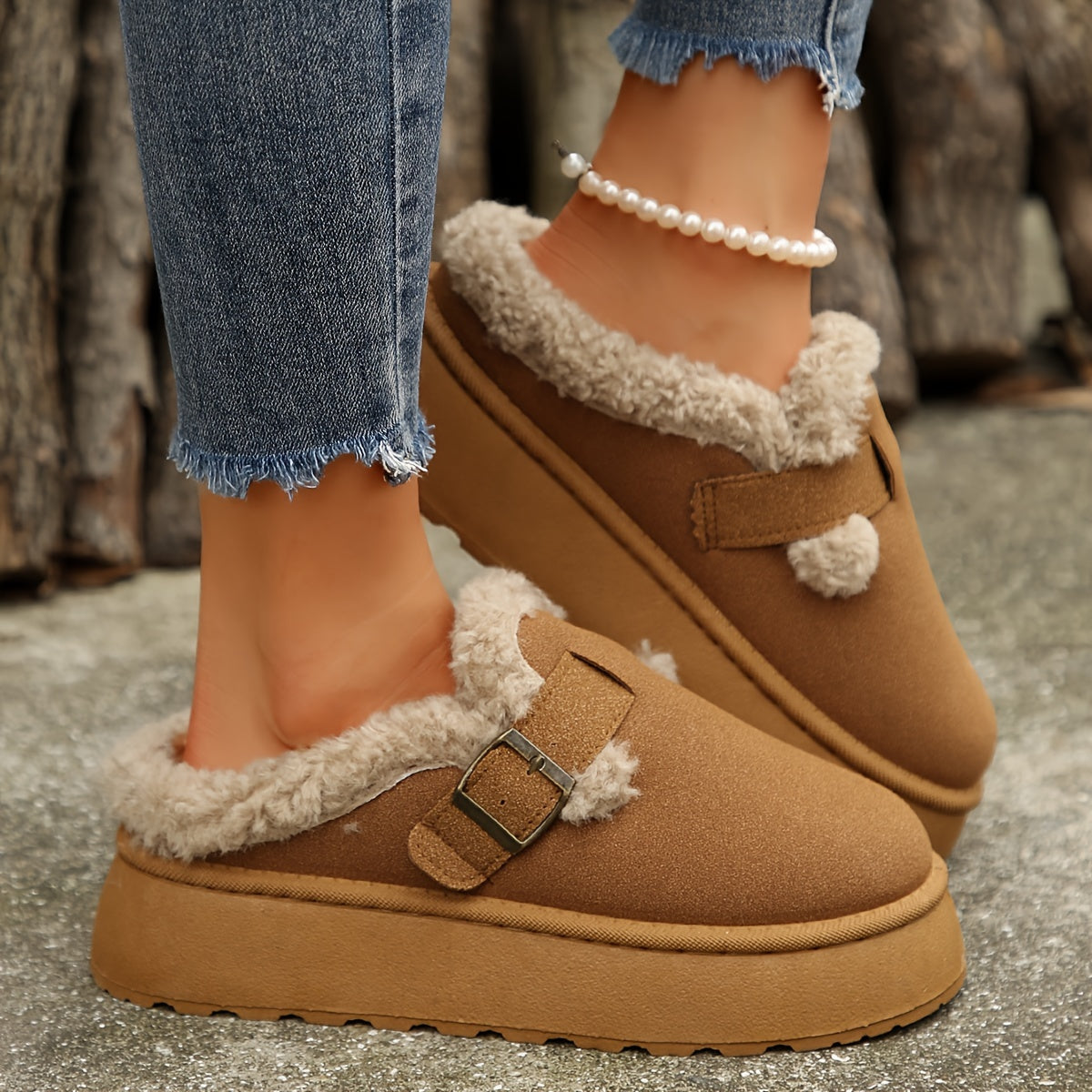 Cozy Plush Lined Ankle Boots - Soft Solid Color Design, Comfortable Buckle Strap, Warm Winter Shoes for Women - Perfect for Cold Weather, Casual Daily Wear