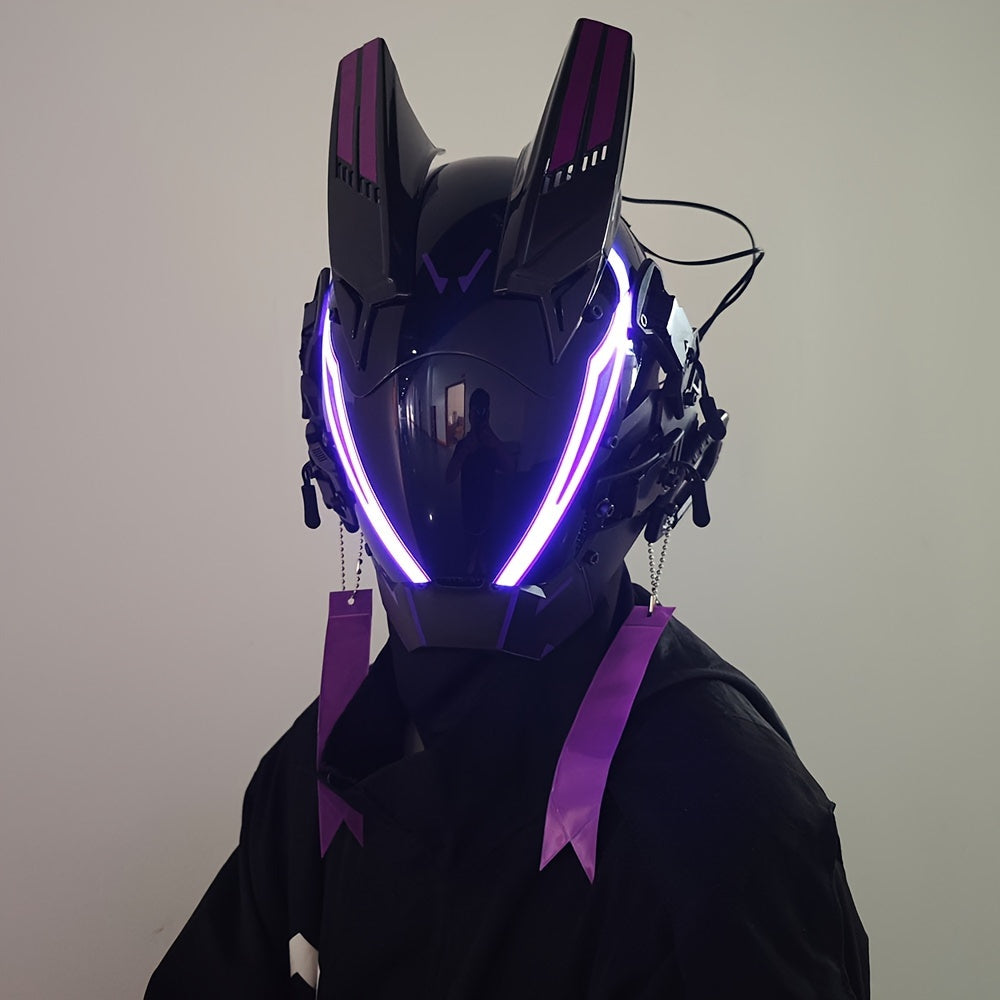 Cool And Futuristic LED Mask For Men, Plastic Cyberpunk Cosplay Accessory For Halloween Party