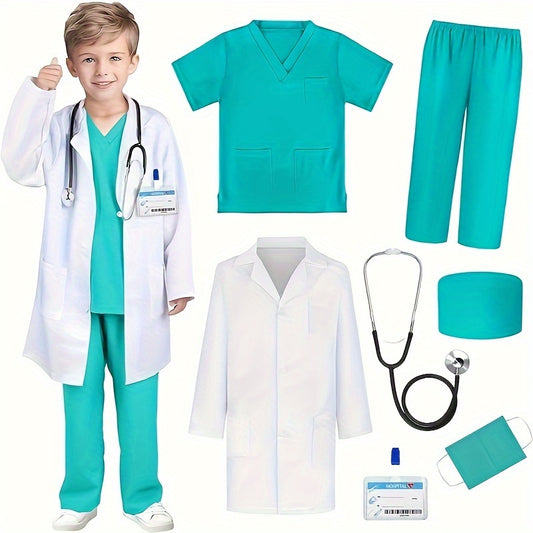 GINMIC Doctor Costume For Kids Doctor Lab Coat For Kids Real Stethoscope, Girls And Boys Halloween Costumes For Kids Age 3-12...