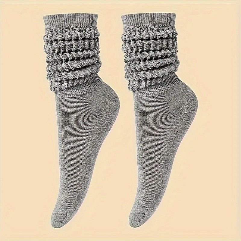 5 Pairs Solid Slouch Socks, Simple & Comfort Thermal Calf Socks, Women's Stockings & Hosiery