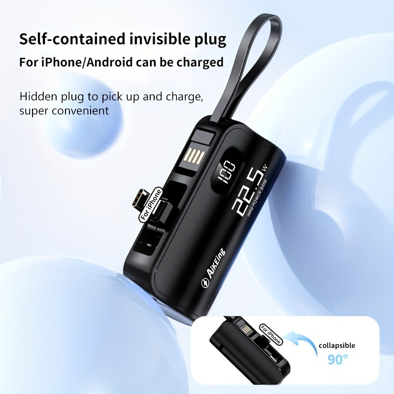 Aikeing Capsule Mini Mobile Power Portable Fast Charging 5800mAh Wireless Phone Holder Charger With Type-C And Applicable Iphone Dual Interface, Compatible With All Mobile Phones, Can Be Used For Air Travel