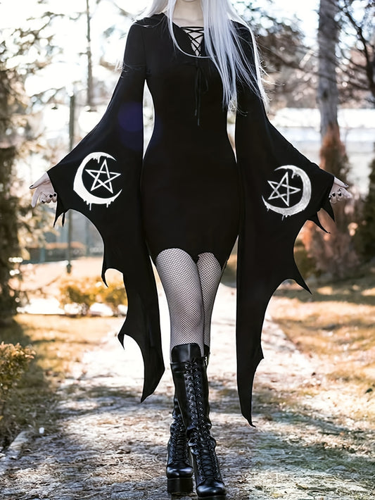 Batwing Sleeve Cosplay Dress, Goth Dress, Women's Clothing