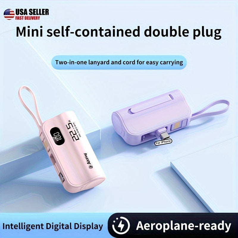 Aikeing Capsule Mini Mobile Power Portable Fast Charging 5800mAh Wireless Phone Holder Charger With Type-C And Applicable Iphone Dual Interface, Compatible With All Mobile Phones, Can Be Used For Air Travel