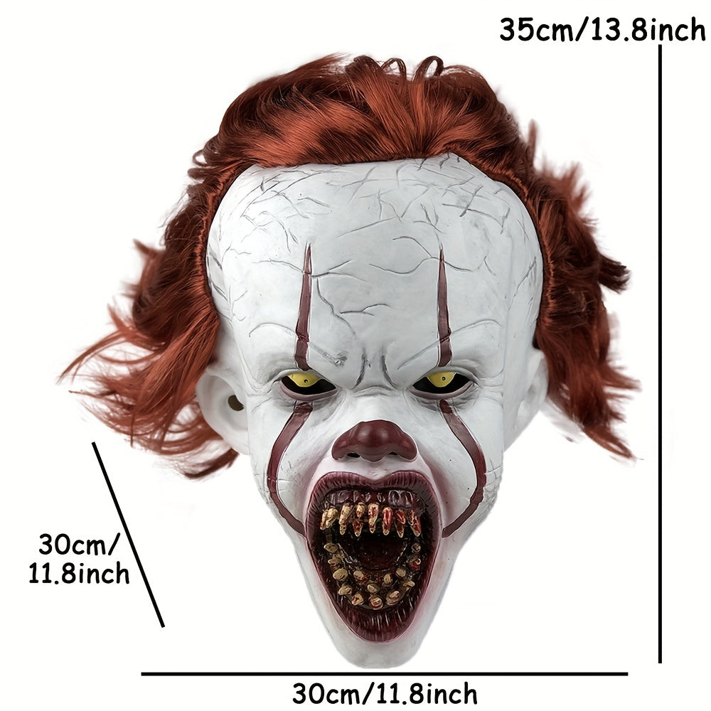 1pc Men's Horror Scary Clown Mask, Latex Cosplay Scary Red Hair Clown Killers Headgear, Halloween Carnival Costume Prop.