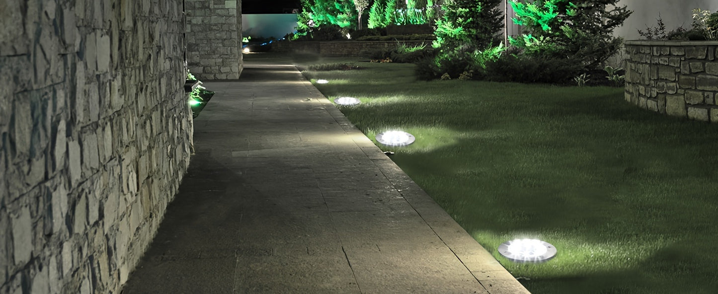 Biling Solar Outdoor Lights 12 Pack, Bright 12 LEDs Solar Ground Lights Waterproof, Flat Pathway Lights Solar Powered for Yard Walkway Garden Driveway (White)