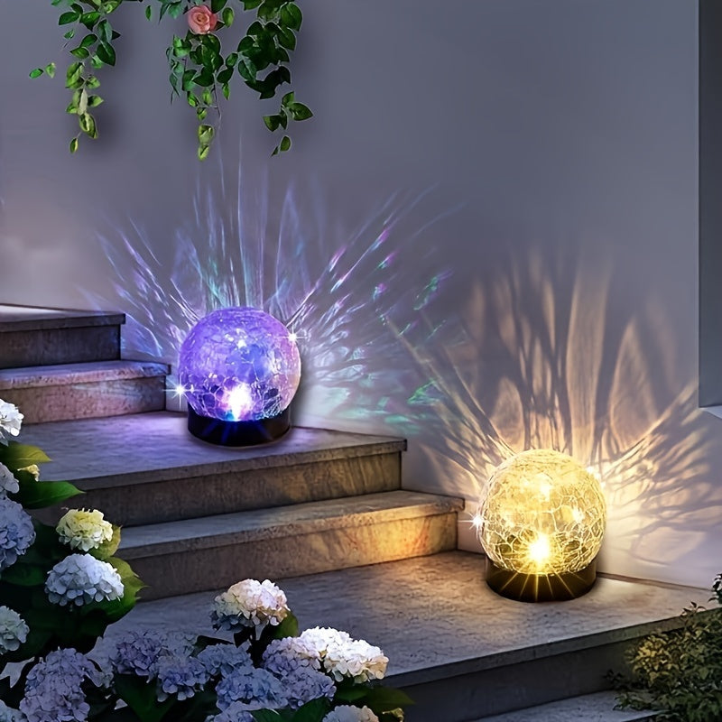 Solar Garden Lights Outdoor, Crackle Glass Globe Solar Lights with 600mAh Battery, Plastic Decorative LED Lighting for Patio, Lawn, Backyard, Waterproof Solar Powered Balls for Festivals & Holidays