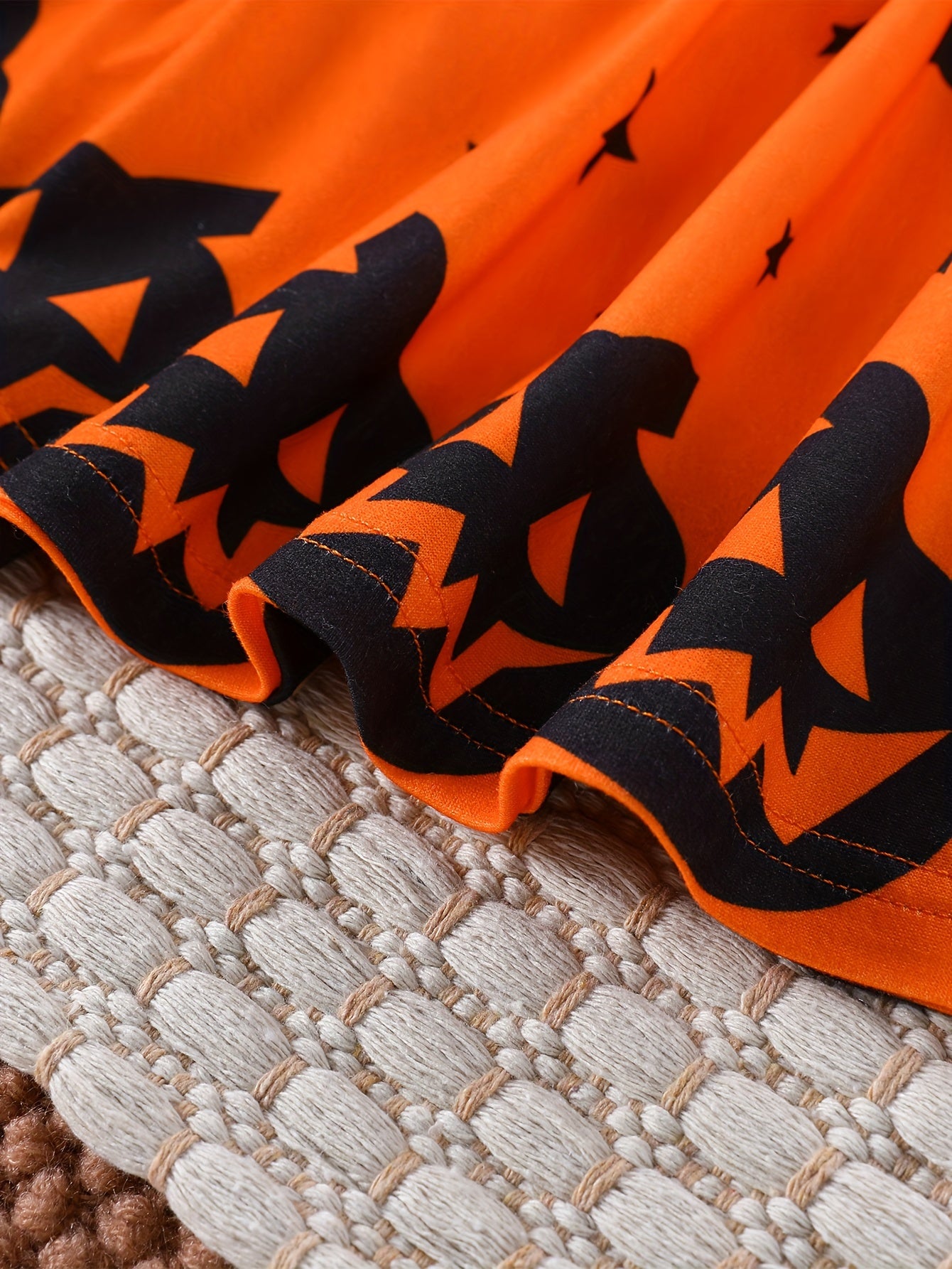 Halloween Pumpkin & Ghost Face Print Dress - Sleeveless with Ruffle Trim, Stretchy Fabric, Machine Washable