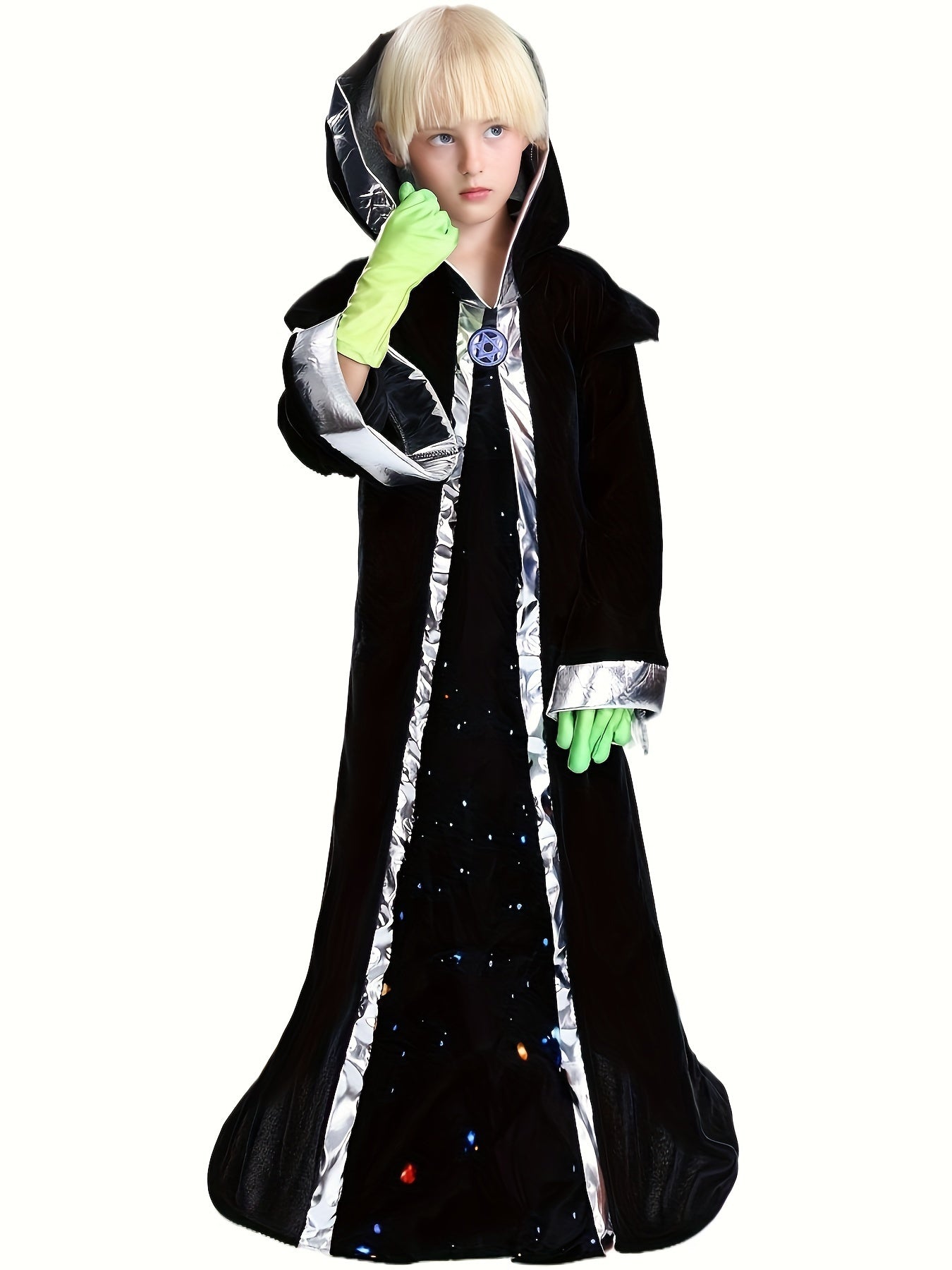 Boys Alien Clothing, Black Hooded Cloak & Mask & Gloves Set, Boys Halloween Party Clothes