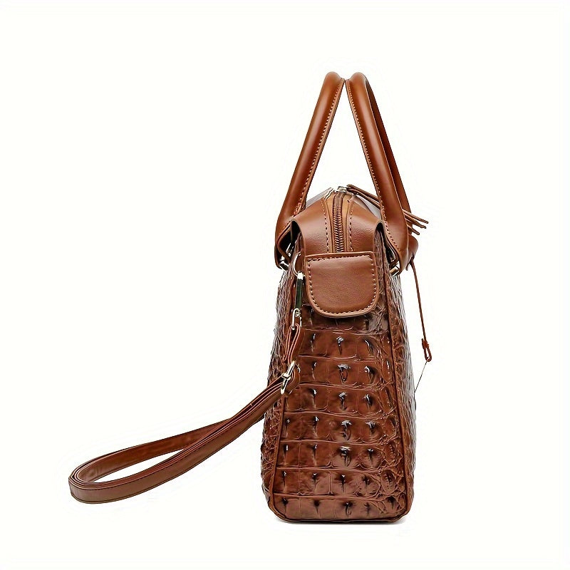 Crocodile Print Crossbody Bag, Luxury Shoulder Bag, Women's Fashion Handbag & Purse For Commute