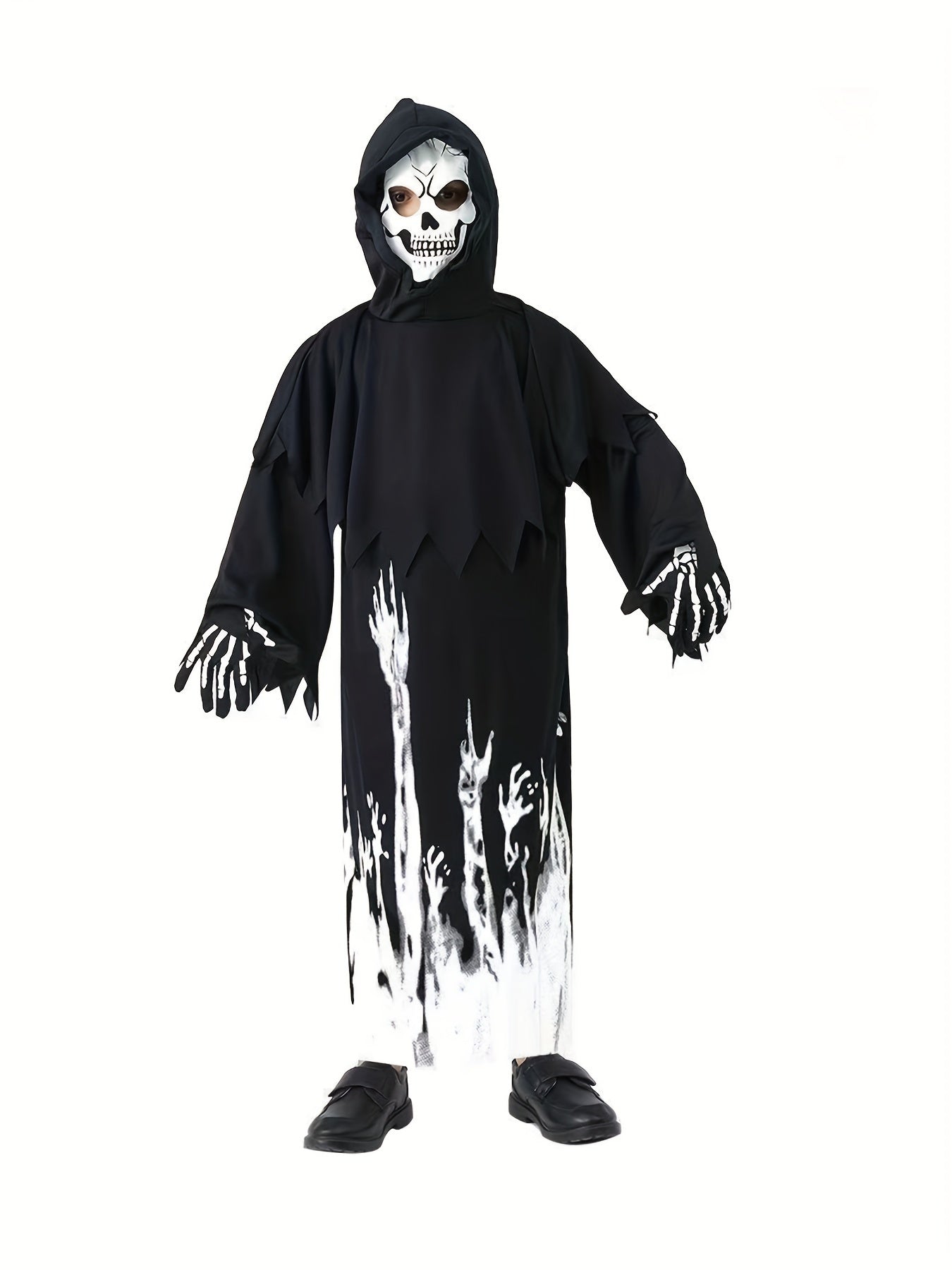 Boy's Creative Halloween Clothes With Grim Reaper Luminous Design Print, Suitable For Stage Performance And Halloween Carnival Party