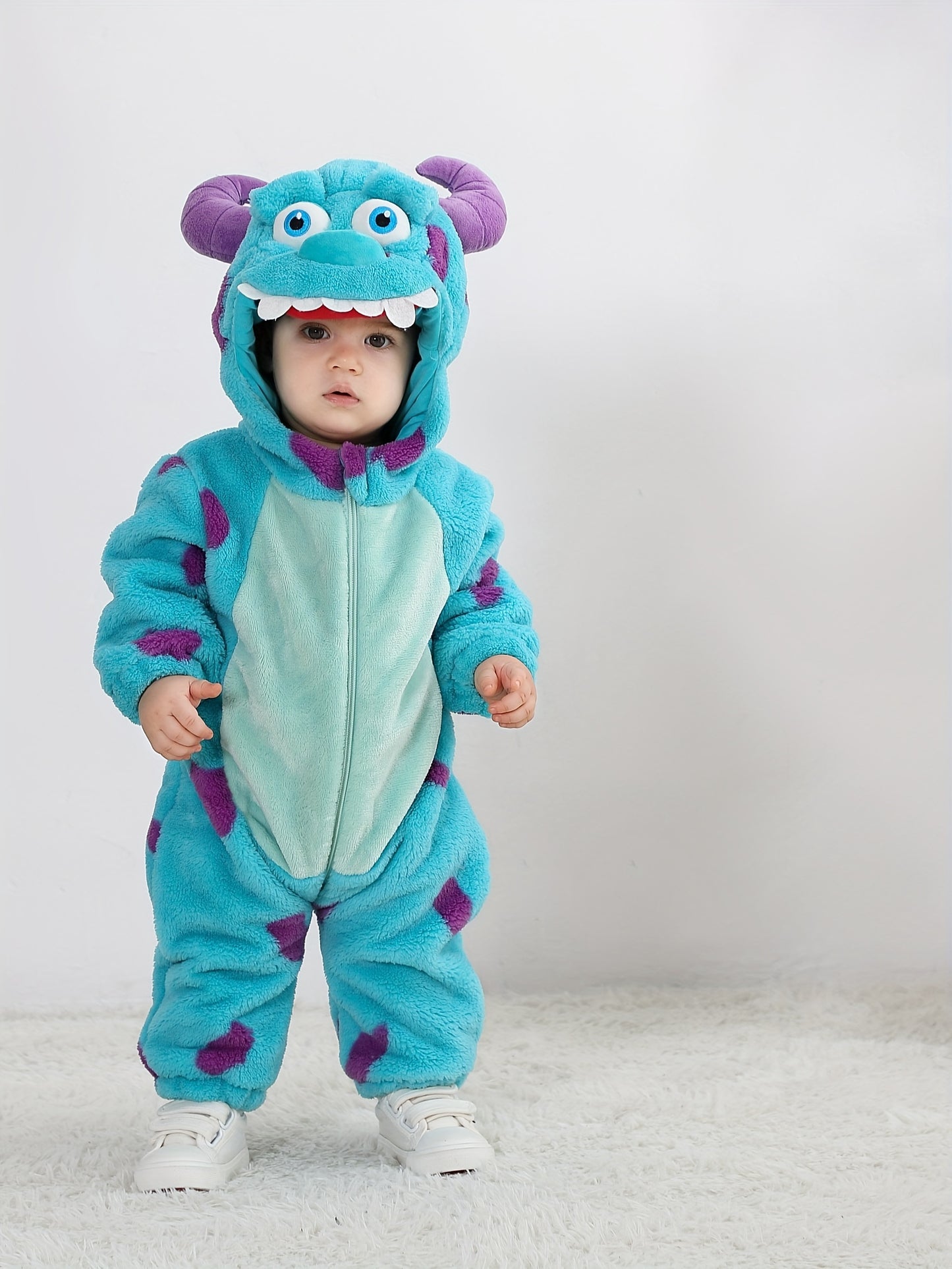 Little Monster Single Layer Cute Hooded Bodysuit, Toddler Baby's Zip Up Party Cosplay Jumpsuit