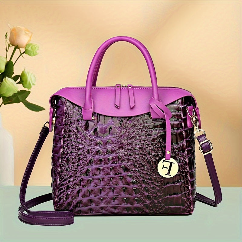 Crocodile Print Crossbody Bag, Luxury Shoulder Bag, Women's Fashion Handbag & Purse For Commute