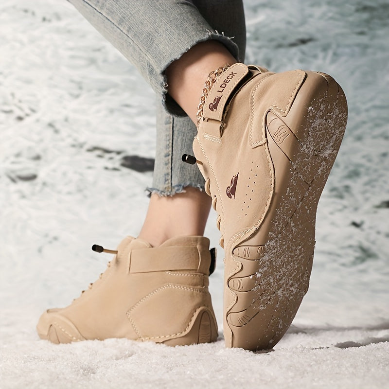 Women's Solid Color Stylish Boots, Platform Soft Sole Plush Lined Winter Boots, Non-slip Snow Boots