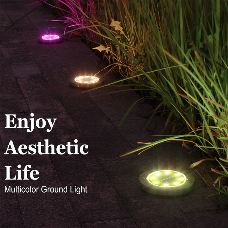 Solar Ground Lights Outdoor, 12 Pack 8 LED Color Changing Solar Disk Lights Garden In-ground Pathway Lights Landscape Lighting For Lawn, Yard, Deck, Patio, Walkway (RGB)