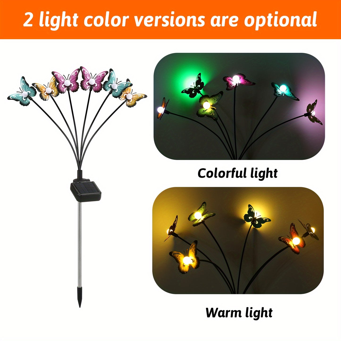 Neoglint Solar Garden Lights Decorative Butterfly Swaying Lawn Lamp Outdoor Landscape Pathway Light IP65 Waterproof Solar Lights for Yard Patio Pathway Lawn