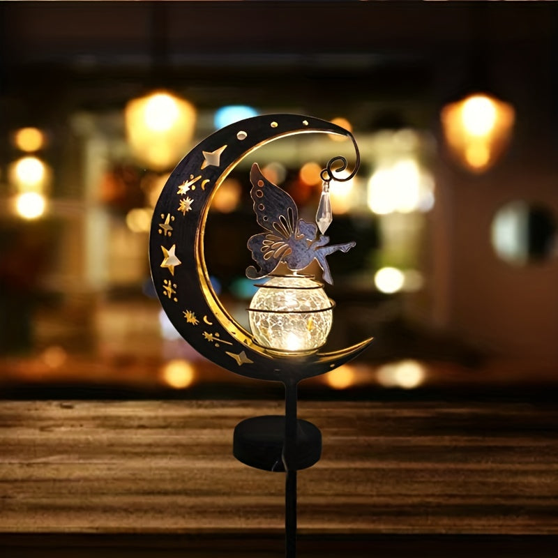 1pc Solar Moon Fairy Garden Lamp - Outdoor Waterproof, Solar Powered LED Pathway Lights For Walkway, Yard, Lawn, Patio or Courtyard Decoration