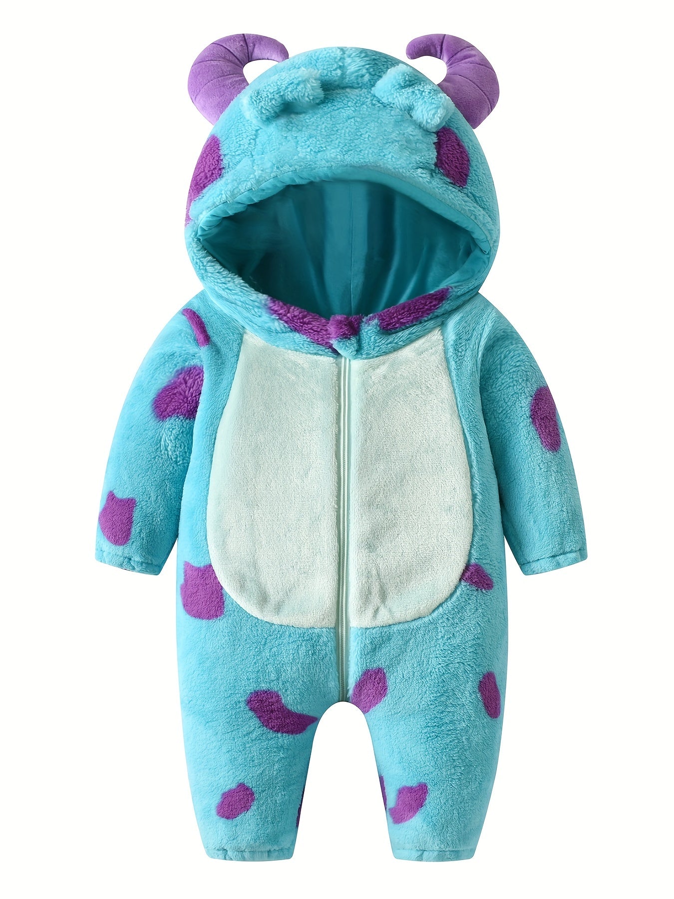 Little Monster Single Layer Cute Hooded Bodysuit, Toddler Baby's Zip Up Party Cosplay Jumpsuit