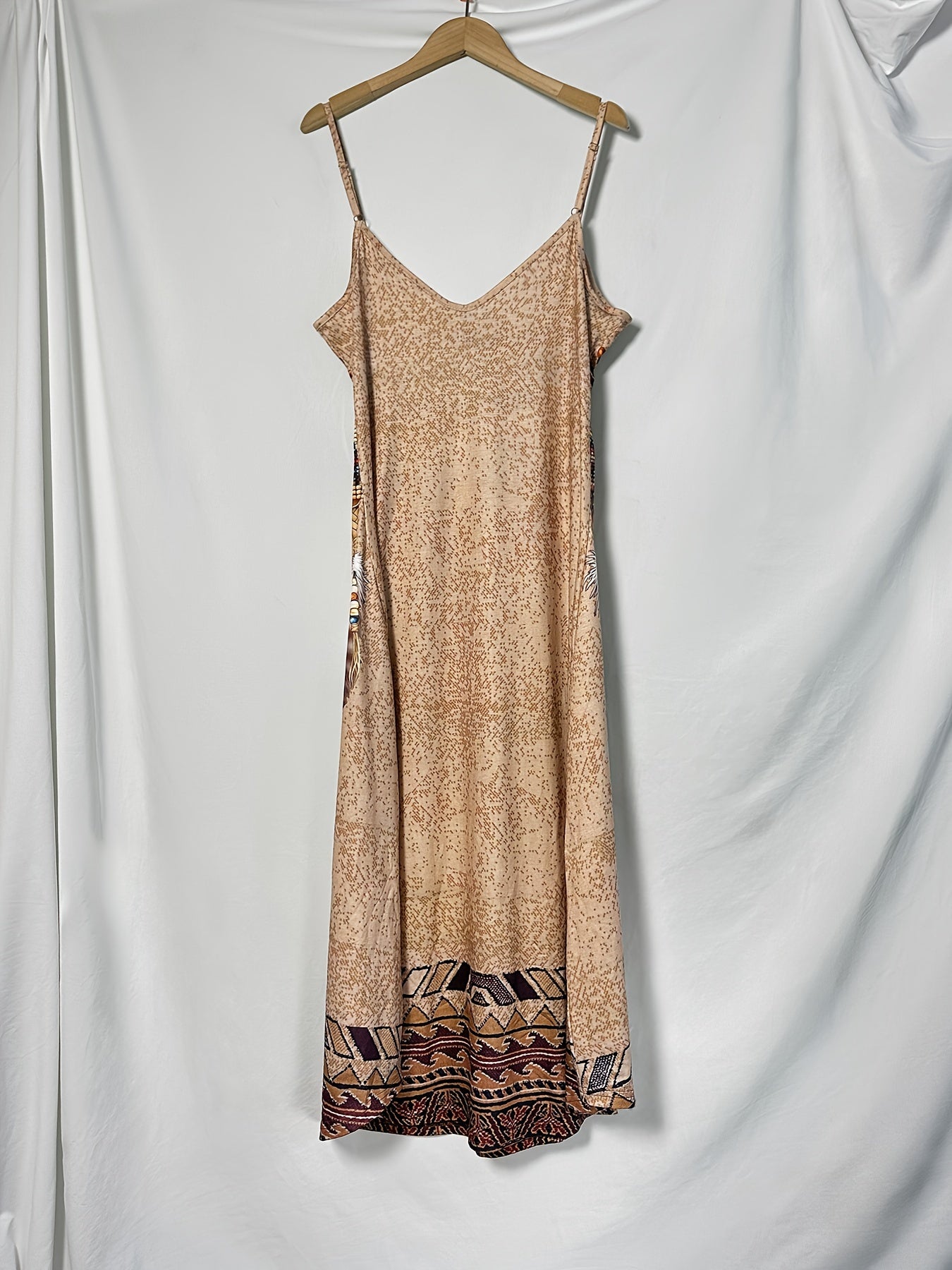 Ethnic Owl Print Cami Dress, Casual Sleeveless Maxi Dress For Spring & Summer,