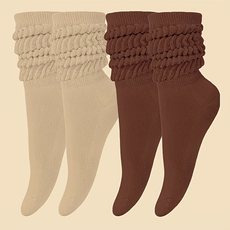 5 Pairs Solid Slouch Socks, Simple & Comfort Thermal Calf Socks, Women's Stockings & Hosiery