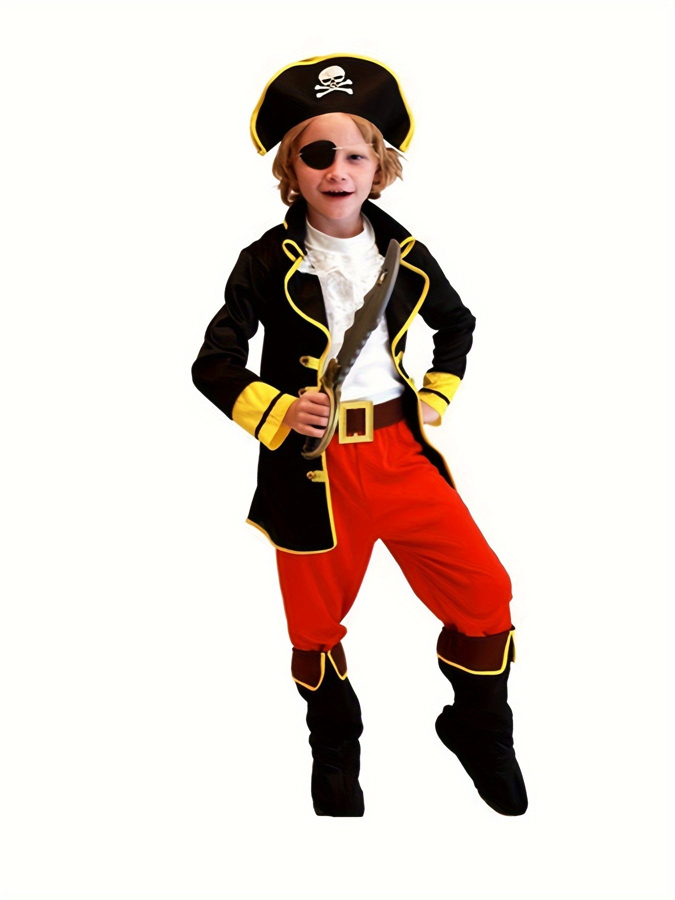 6pcs Boy's Carnival Party Cartoon Pirate Character Clothing, Top & Hat & Pants & Eyepatch & Vest & Belt Set, Boys Outfit For Halloween Party Performance