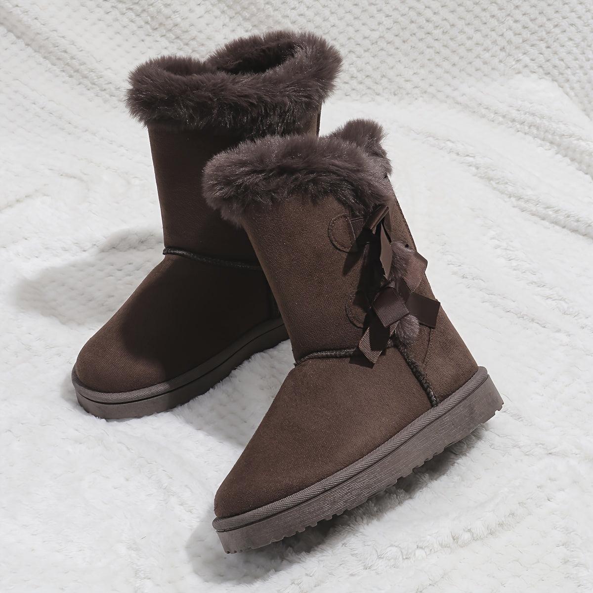 Cozy Women's Snow Boots - Comfortable Plush Lined Winter Boots with Casual Bowknot Decor - Soft, Warm, and Water-Resistant Shoes for Cold Weather