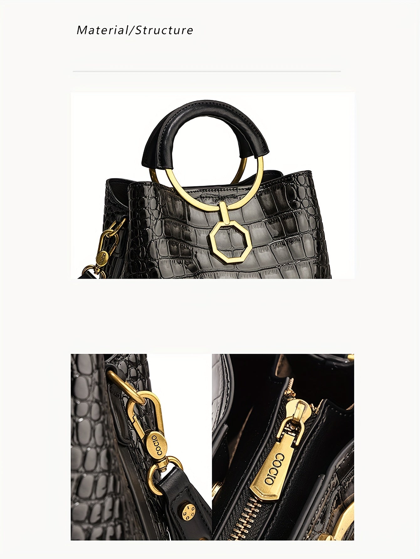 Classic Crocodile Pattern Satchel Bucket Bag, Luxury Style Handbag For Women, Elegant Shoulder Bag