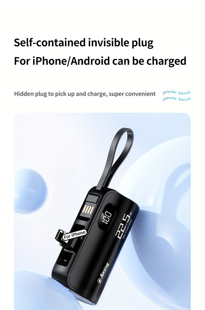 Aikeing Capsule Mini Mobile Power Portable Fast Charging 5800mAh Wireless Phone Holder Charger With Type-C And Applicable Iphone Dual Interface, Compatible With All Mobile Phones, Can Be Used For Air Travel