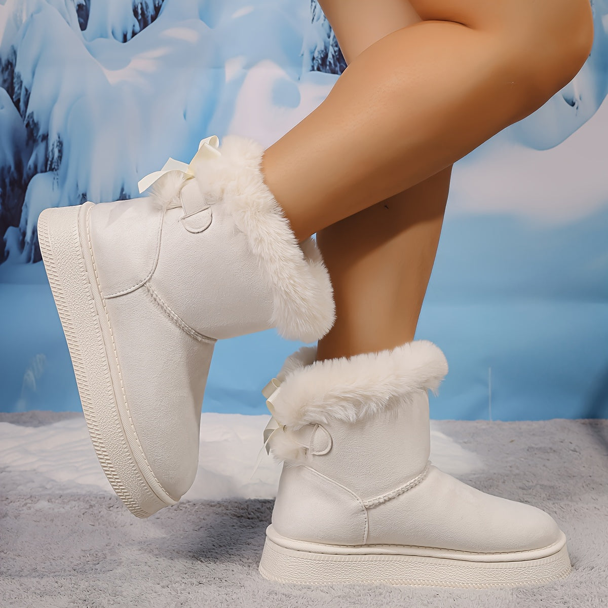 Women's Fluffy Bowknot Over-the-Knee Warm Winter Boots With Thick Heels