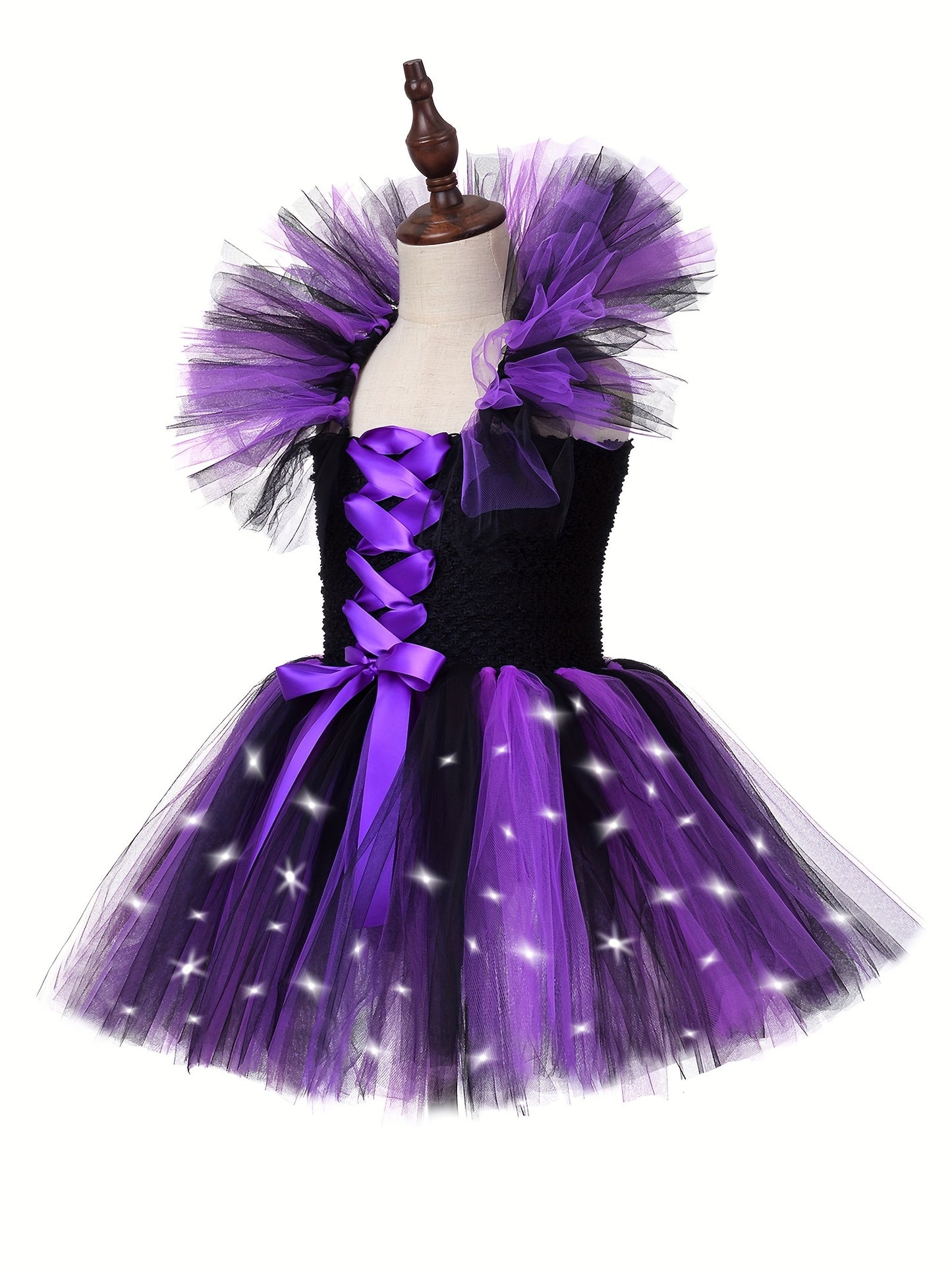 LED Witch Dress for Girls with Hat Halloween Costumes Kids Purple Tutu Dresses Clothes Outfit