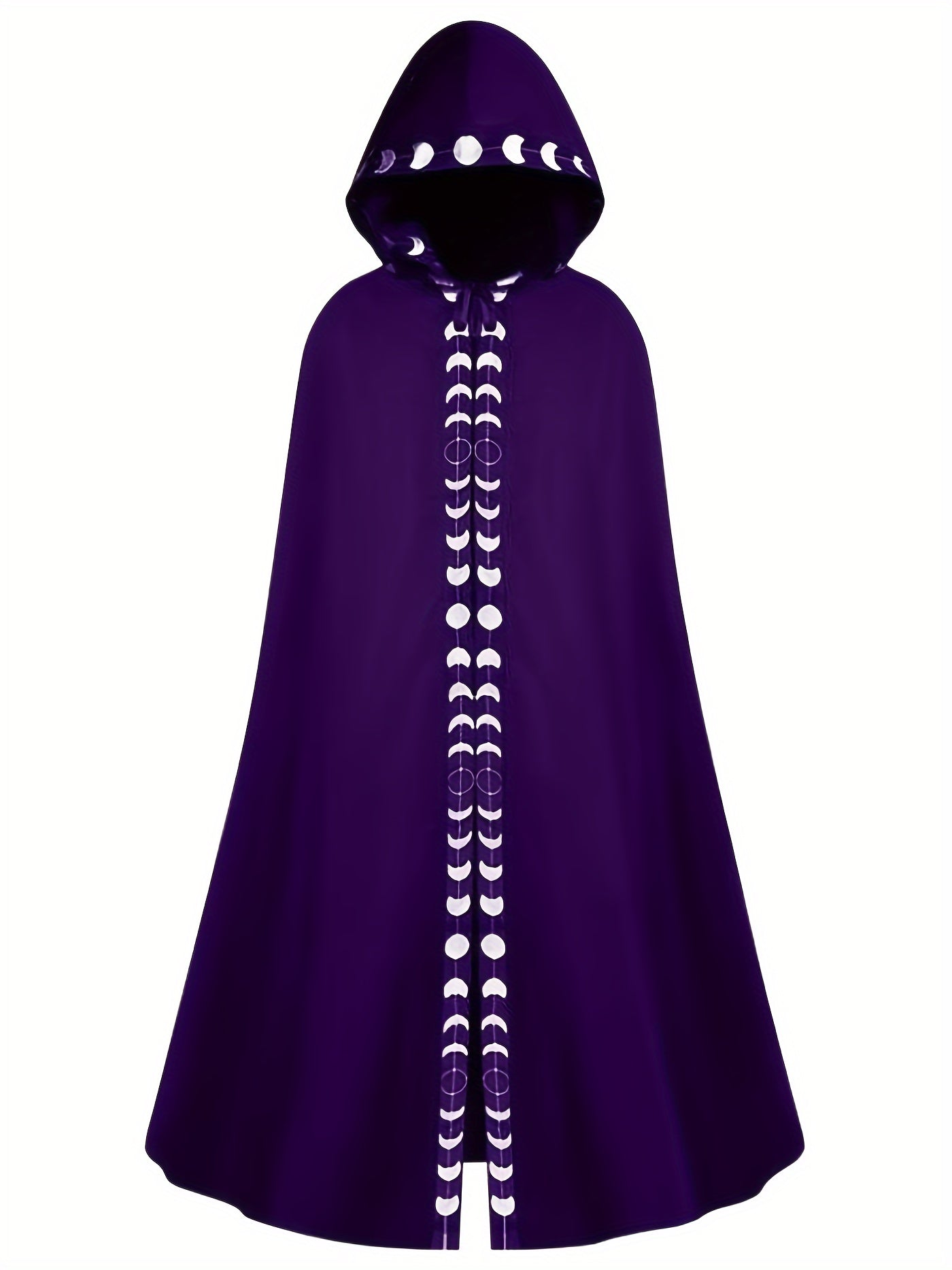 Men's Moon Phases Graphic Print Hooded Cloak, Mysterious Medieval Renaissance Long Cape Ritual Robe For Halloween Party Gift