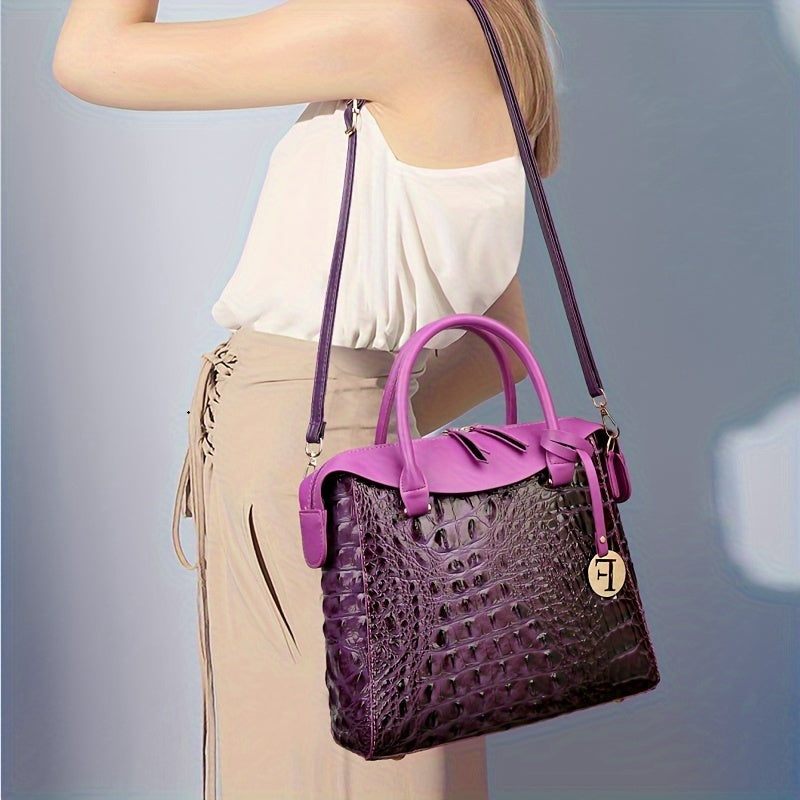 Crocodile Print Crossbody Bag, Luxury Shoulder Bag, Women's Fashion Handbag & Purse For Commute