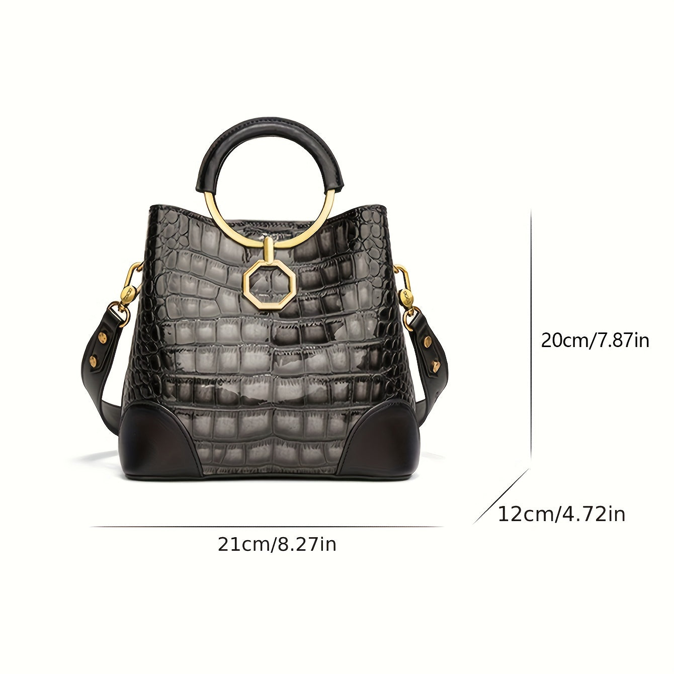 Classic Crocodile Pattern Satchel Bucket Bag, Luxury Style Handbag For Women, Elegant Shoulder Bag