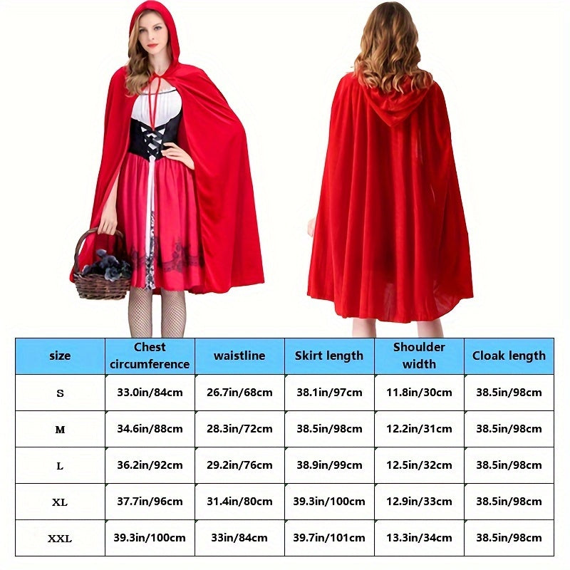 Enchanting Little Red Riding Hood Costume Set - Vampire Princess & Witch Dress with Cloak for Halloween, Cosplay & Themed Parties