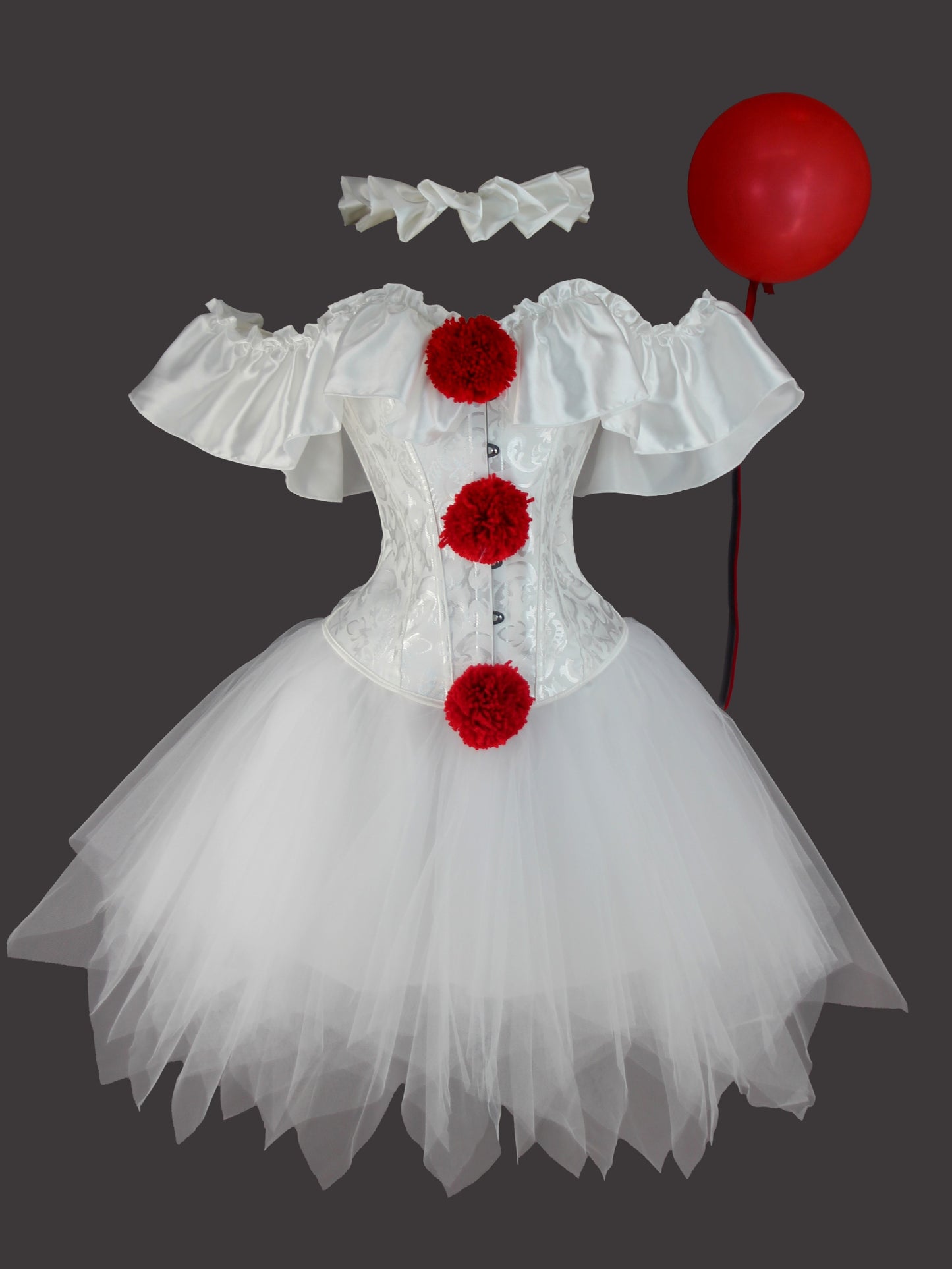 Halloween Clown L Return Of The Soul Dress Up Set, PIERROT CLOWN Dress Up Set, Bodycon Slim Fit Bodysuit And TUTU Skirt Set