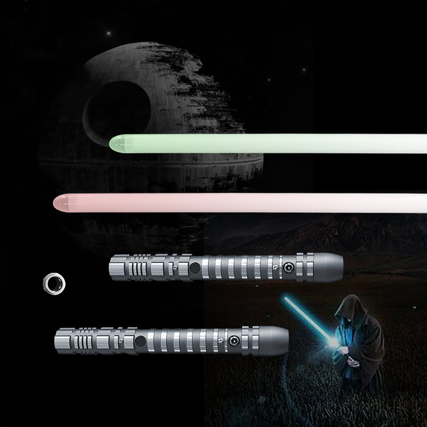 Halloween Gift, 2pcs Dueling FX Gray Sabers, 78.34 Inch Double Balde Swords, 16 Colors, LED High Light, Duel Metal Hilt, Removable Blade, 4 Modes & Sounds, FOC, Party Cosplay Props