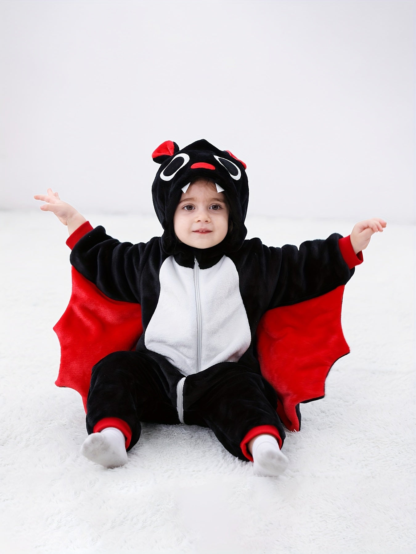 Baby's Halloween Style Bat Hooded Jumpsuit, Warm Fuzzy Wings Sleeve Romper, Baby Boy's & Girl's Clothes.