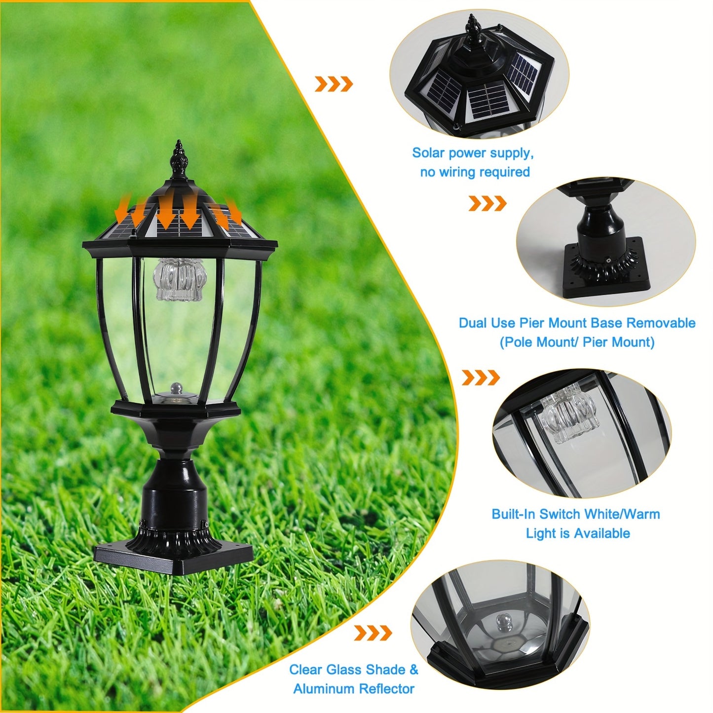 2Pcs Golden Outdoor waterproof and rust solar lights, entrance, hotel, courtyard, garage, garden gate landscapegate porch solar lights, with remote control, hotel restaurant garden outdoor waterproof lighting, summer and wint