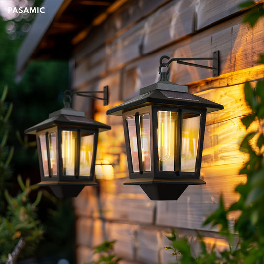 Aluminum Outdoor Hanging Solar Lights With 4 Solar Panels, Hanging Solar Lantern With Hooks, Anti-Rust Waterproof Solar Wall Lanterns, Dusk To Dawn Led Outdoor Solar Lanterns, 3000K Warm White